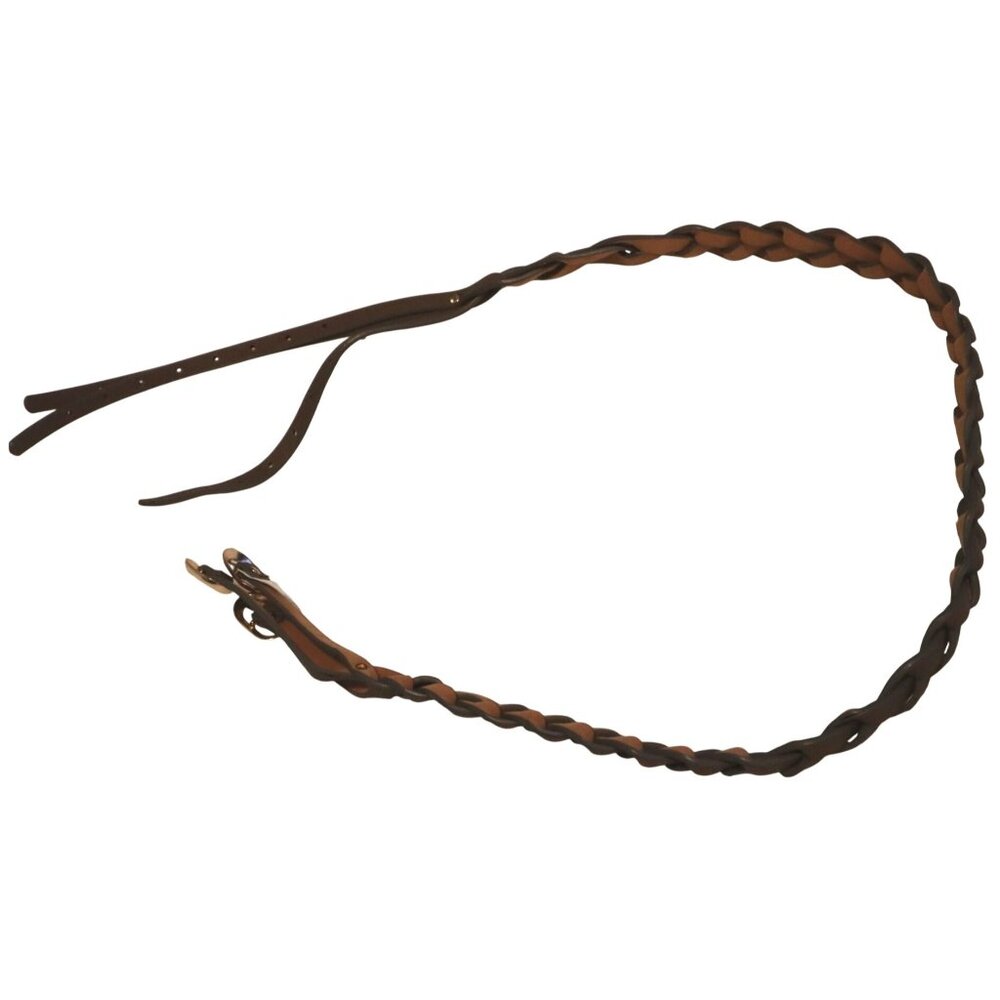 Brown Leather Braided Skinny Double Buckle Belt Adjustable Boho Minimalist